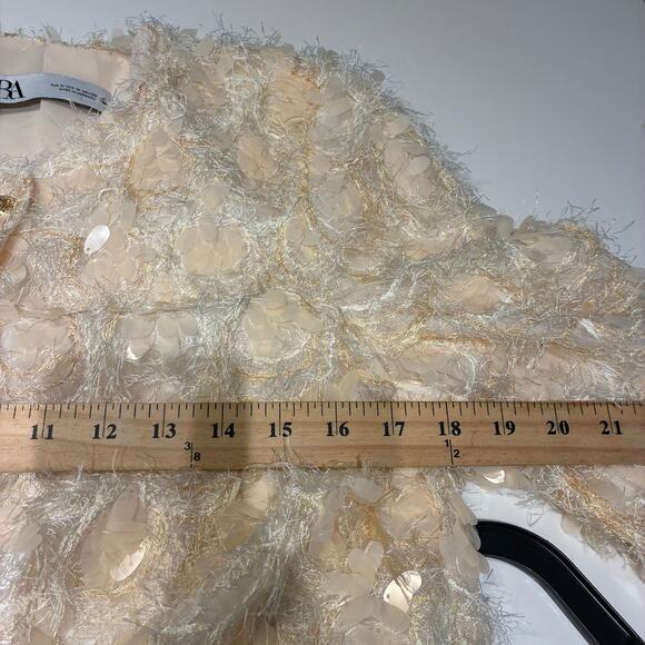 NEW Zara Cream Sequin Cropped Blazer Medium - Picture 12 of 13
